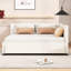 Lit de jour rembourré pleine grandeur avec lit gigogne simple, lin beige, sans sommier, cadre robuste et stable pour le revêtement en lin Sleepover, conception de lit solide et sécuritaire, peu encombrant-1401630280