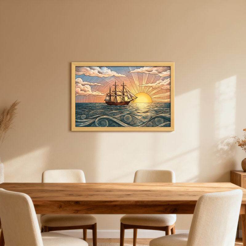 Voilier, coucher de soleil, océan, vagues, ciel, nuages, lumière du soleil, H 12 po x l 18 po, Toile tendue, Does Not Apply