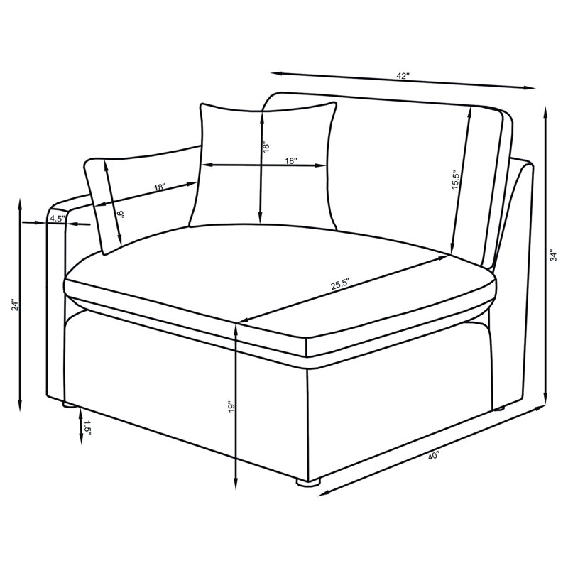 Canapé modulaire rembourré 5 pièces Garst, Tissu ivoire