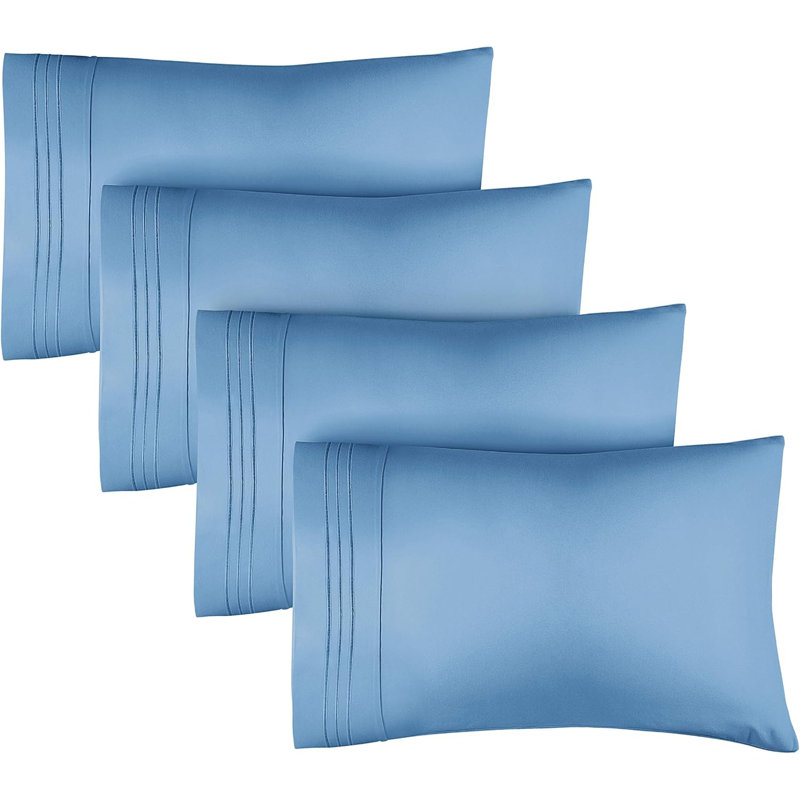 Pillowcase Set, Soft Double Brushed Microfiber, Cooling & Breathable Pillow Covers, Set of 4, Denim Blue, Queen