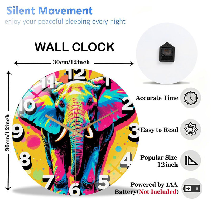 Horloge murale colorée éléphant 12 po