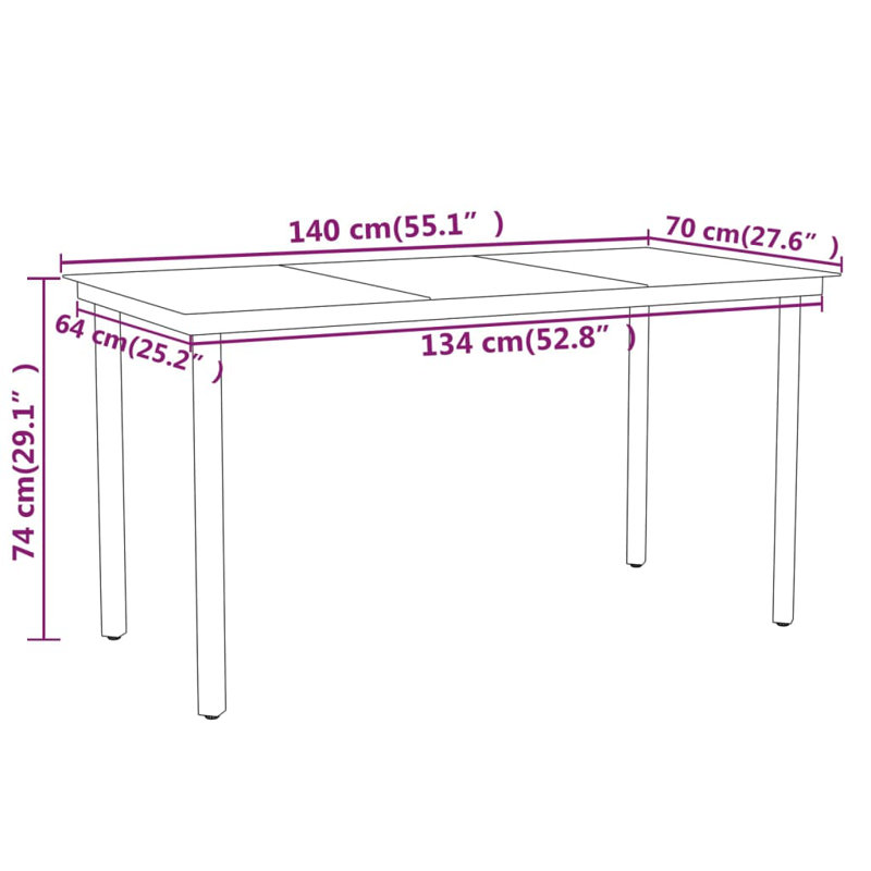 Lindasue Wicker Patio Dining Set with Rectangular Table, Black, 4, 29.1" H x 55.1" L x 27.6" W