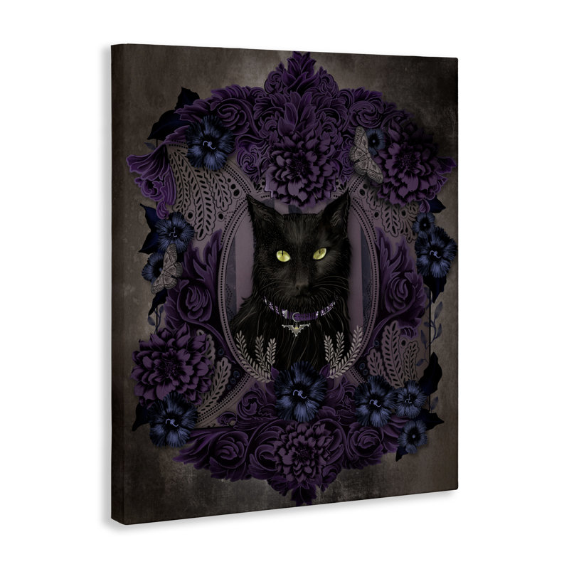 Chat avec des fleurs de style gothique, design par Lori Mosley, H 20 po x l 16 po