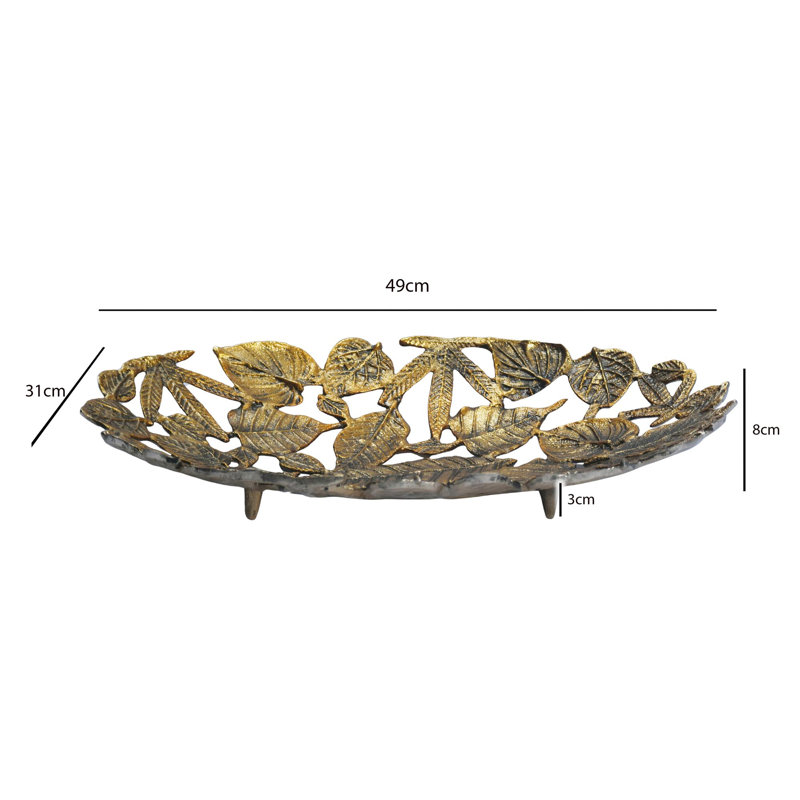 Oval Silver Aluminium Decorative Bowl, Gold