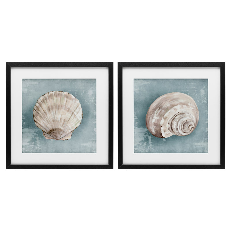Seashell Whispers of Shore, ensemble de 2 impressions sous verre encadrées, design par Eli Jones, H 13 po x l 13 po