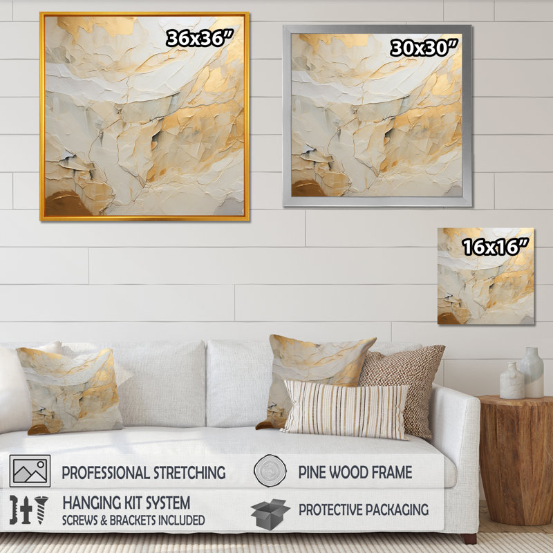 Art sur toile, formes abstraites de glacier beige et doré II, Toile tendue, H 24 po x l 24 po x P 1 po