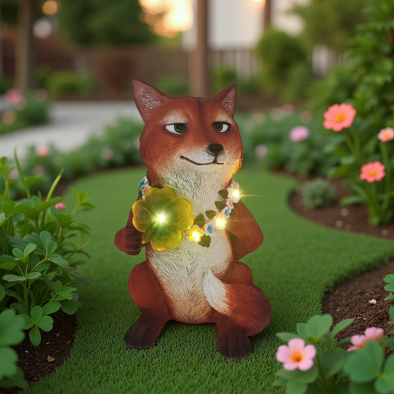 Statue solaire de renard décorative de jardin solaire