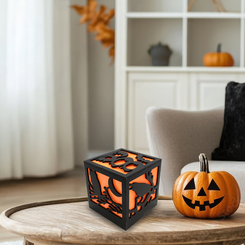 Boîte d'Halloween orange à piles avec éclairage