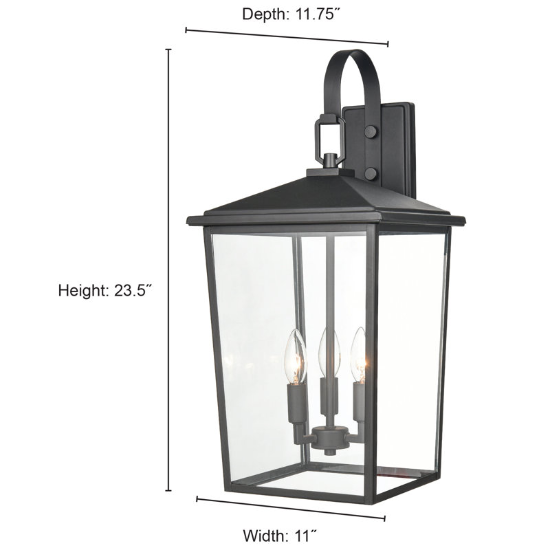 Messerly 3 Light 24" Tall Outdoor Wall Sconce, Black