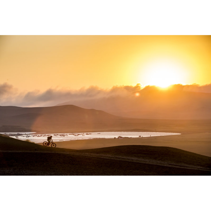 Mountain Biker Silhouette In Sunset by VisualCommunications - Wrapped Canvas Print, 81cm H x 122cm W x 3.8cm D