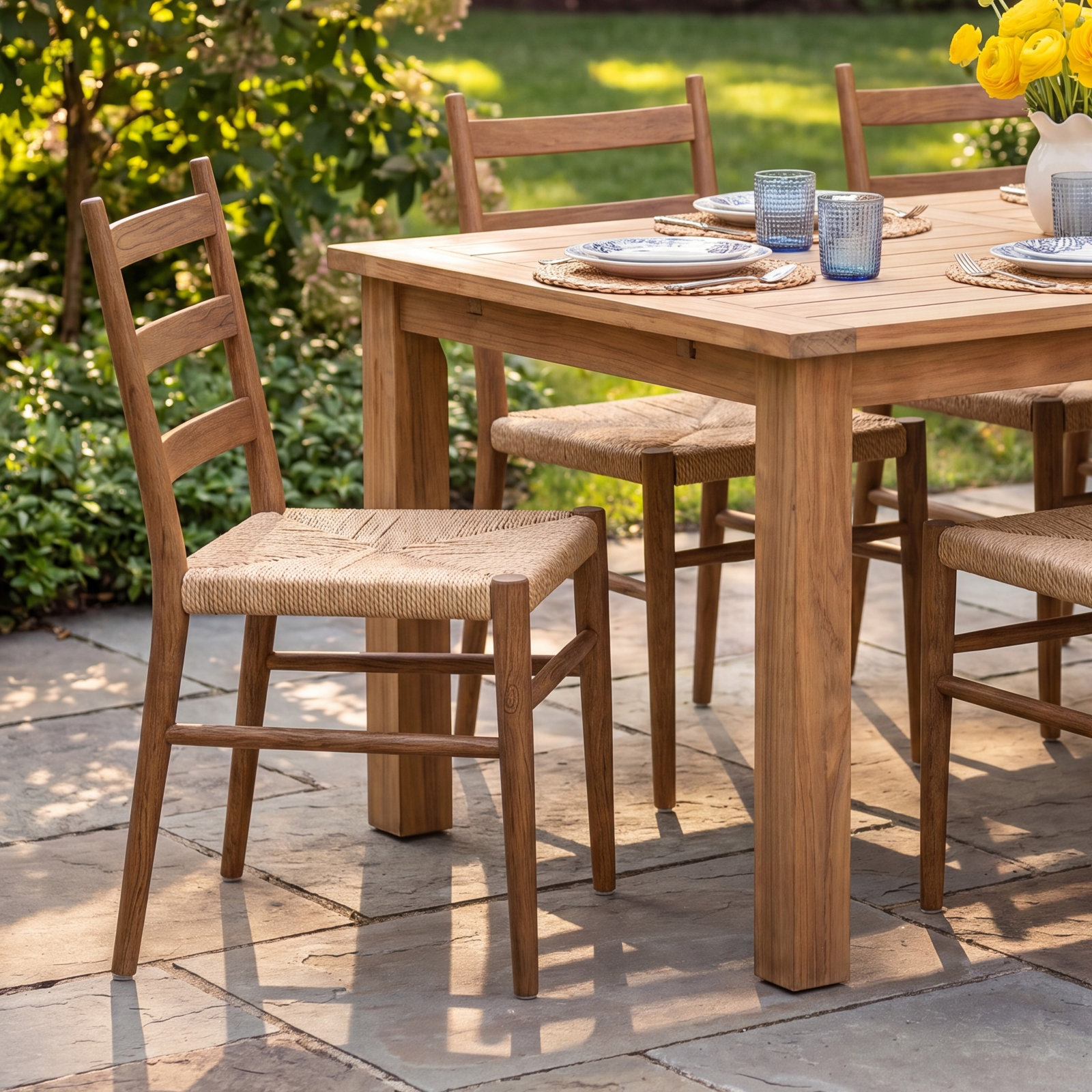 Teak Patio Side Chair, Stained Toasted Brown
