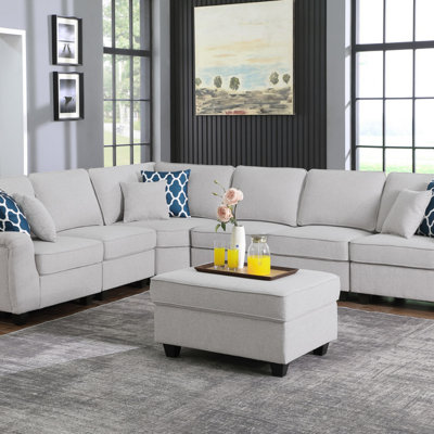Canapé modulaire en L avec repose-pieds 7 pièces Linen