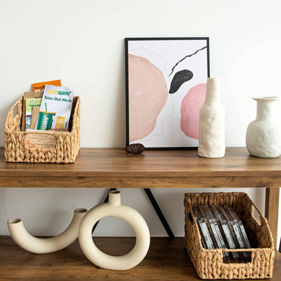 Storage Basket Wicker Baskets with Built-in Handles, 2 Pack Handwoven Rattan Bins