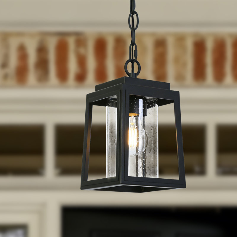 1-Light Transitional Cube Kitchen Pendant Light Seeded Glass Shade