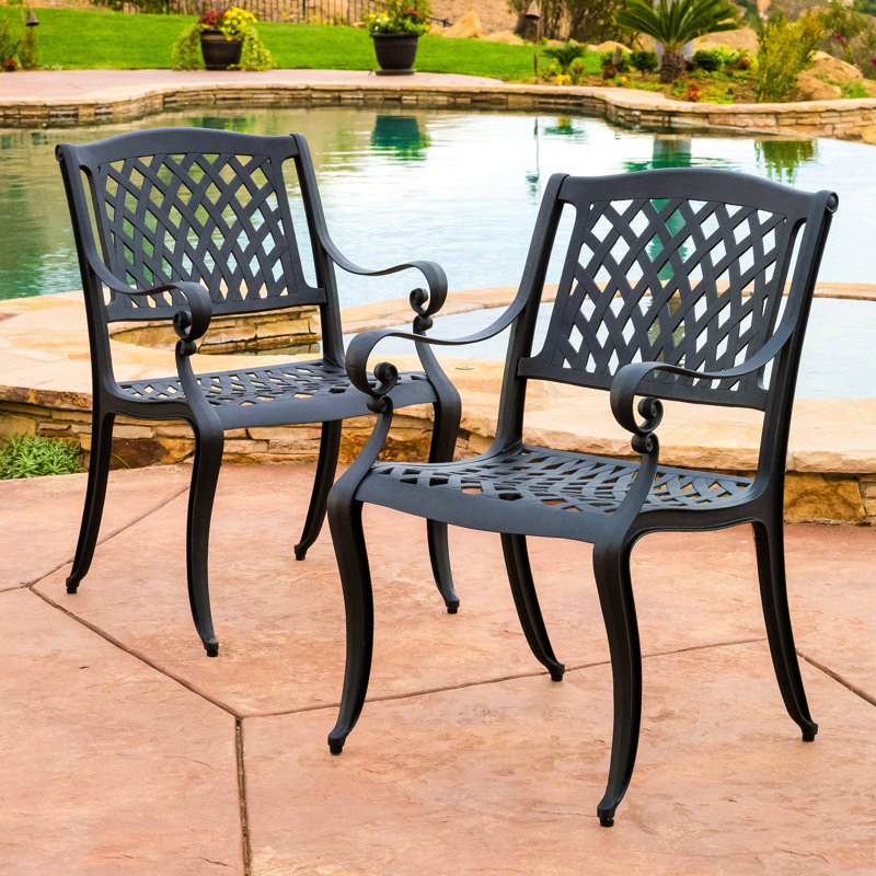 2 Cast Aluminum Dining Chair - Black Mesh Chairs, For Outdoor Use, Fits Patio, Deck, Backyard Chairs   Of 2  Mesh, , Patio Deck