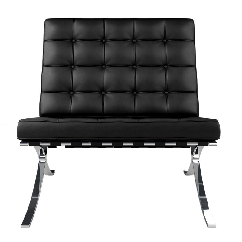 Chaise longue capitonnée en cuir italien noir et argent 32 po