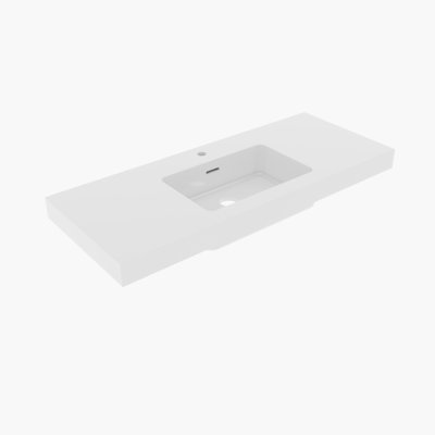 Bb0248y101h Glossy White Engineered Quartz Basin, No Drain Faucet, Modern Contemporary Style, Material, Overflow Included, 46.7 Inches Depth, 18.65 Width, 3.07 Height, 55 Pounds Integrated Basin Of