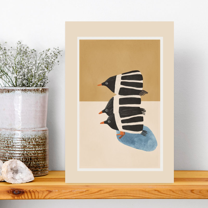 Art mural nature, trois pingouins empilés et fantaisistes, H 18 po x l 12 po