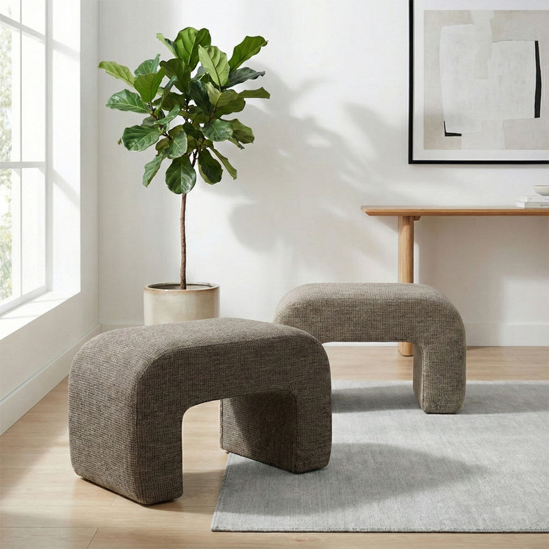 29" Upholstered Small Waterfall Bench, Light Brown