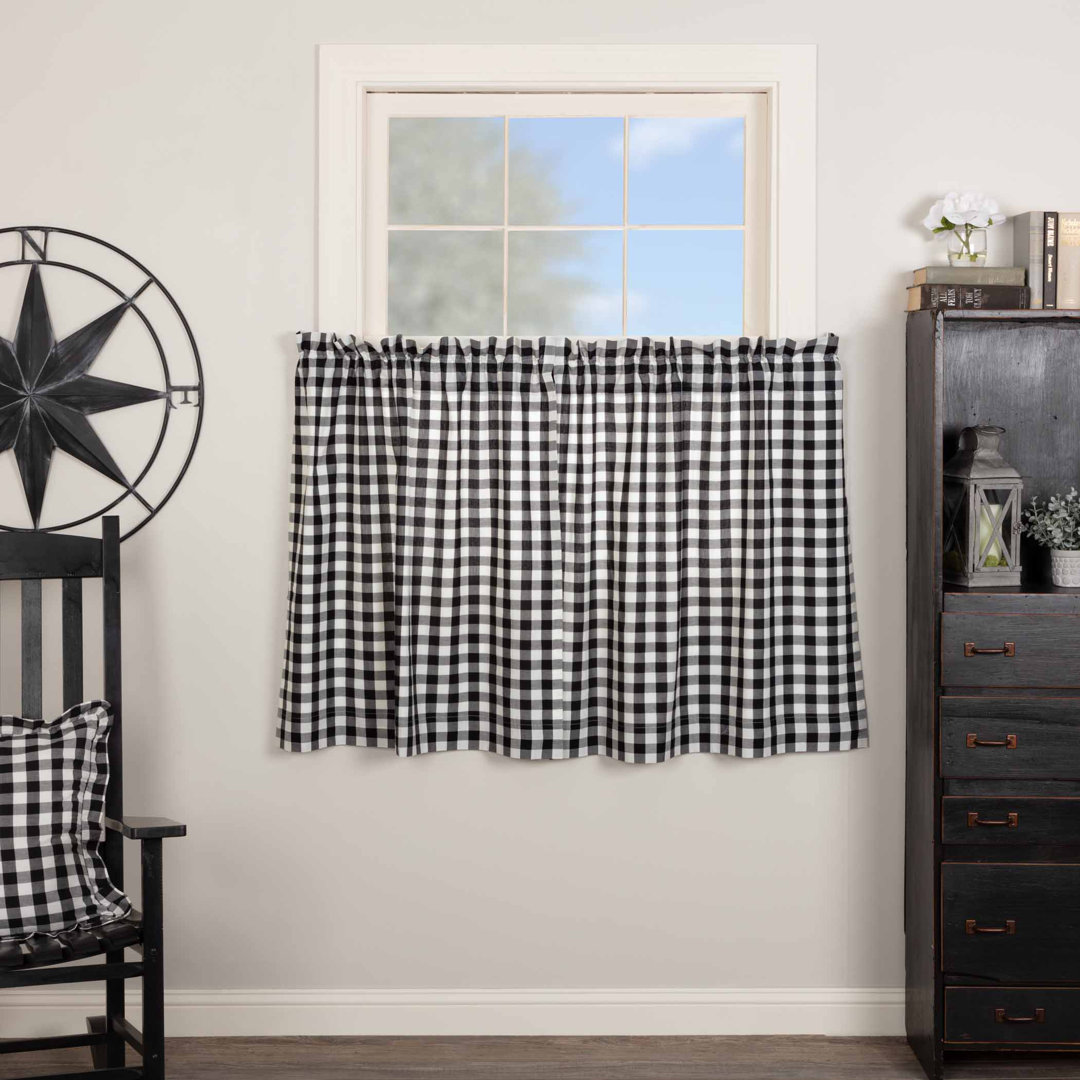 Annie Buffalo Check Plaid Cotton Ruffled Cafe Curtain (Set of 2) VHC Brands