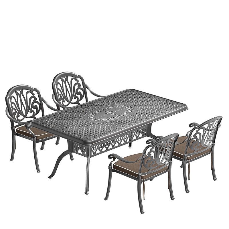 Ensemble de 5 meubles de patio en fonte d'aluminium avec cadre et coussins de siège, 5 pièces: table, 4 chaises