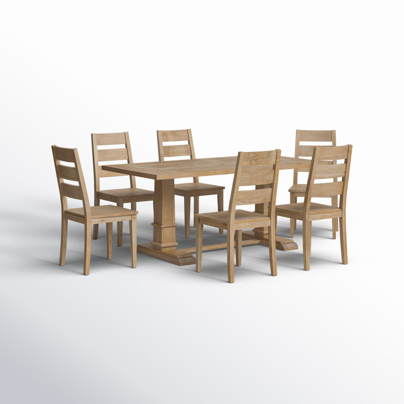 Heymann Trestle Dining Set with Solid Wood Chairs, Tan, 7 Pieces: Table, 6 Chairs