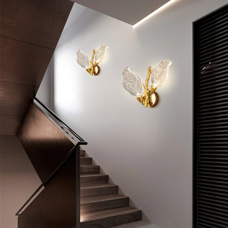 2Pcs-Led Leaf Wall Sconces For Living Room Vanity Lighting Fixtures, Gold