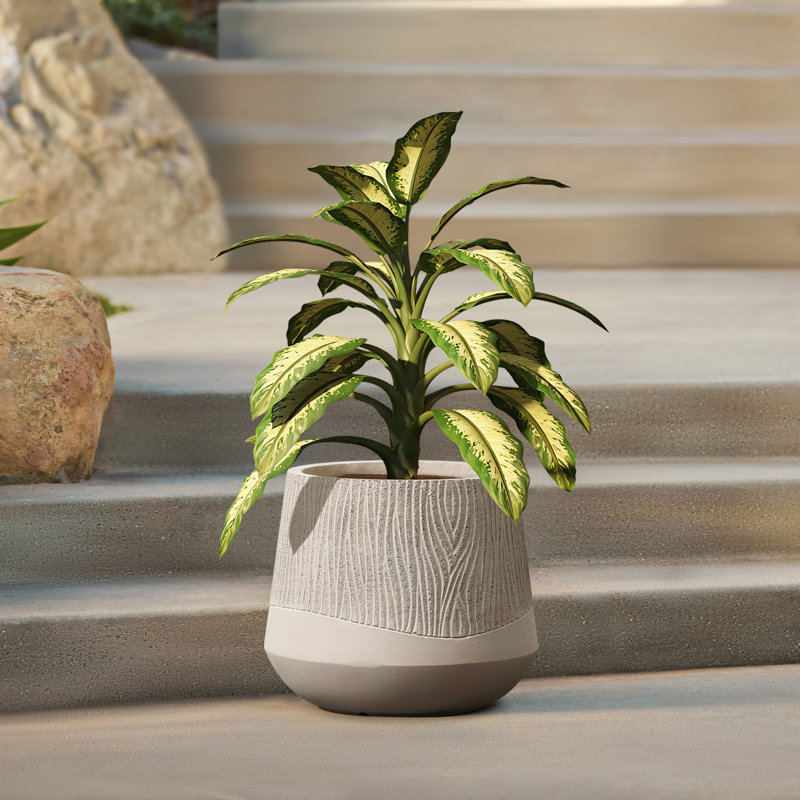Blended Tan with Wood Pattern Round Tapered Tall MgO Planter, Indoor and Outdoor, 10.60" H x 12.40" W x 12.40" D