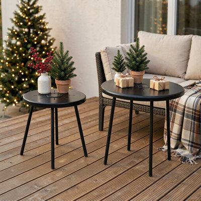 Ensemble de 2 tables d'appoint à énergie solaire avec éclairage DEL, ensemble de tables de bout rondes pour l'intérieur et l'extérieur