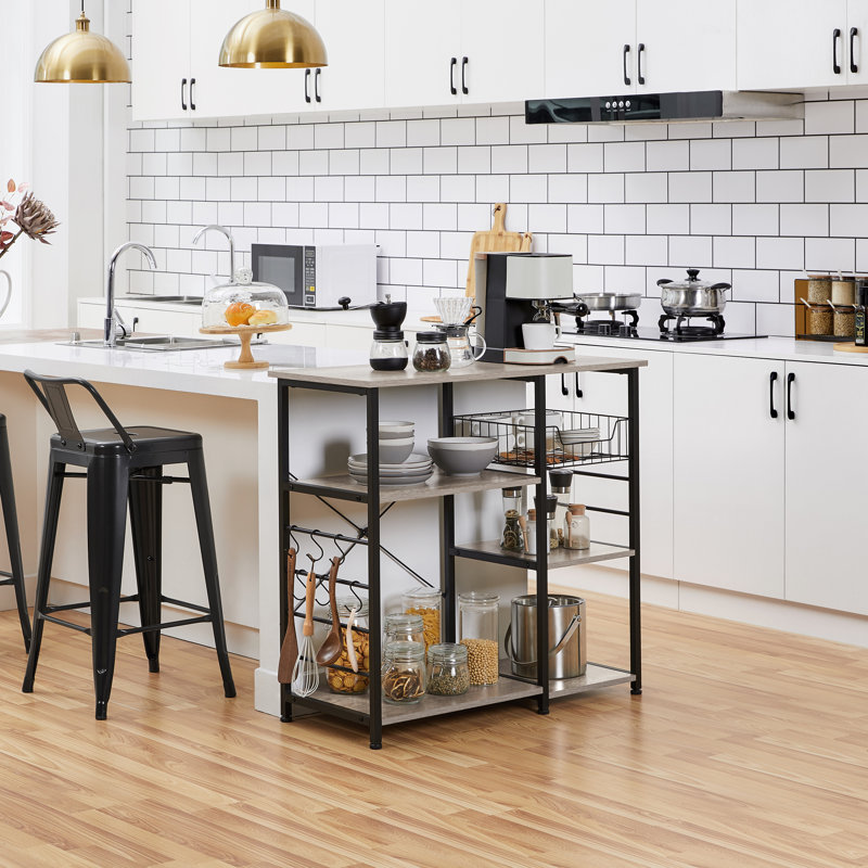 Kitchen Storage Rack Metal Frame Wood Look, Gray