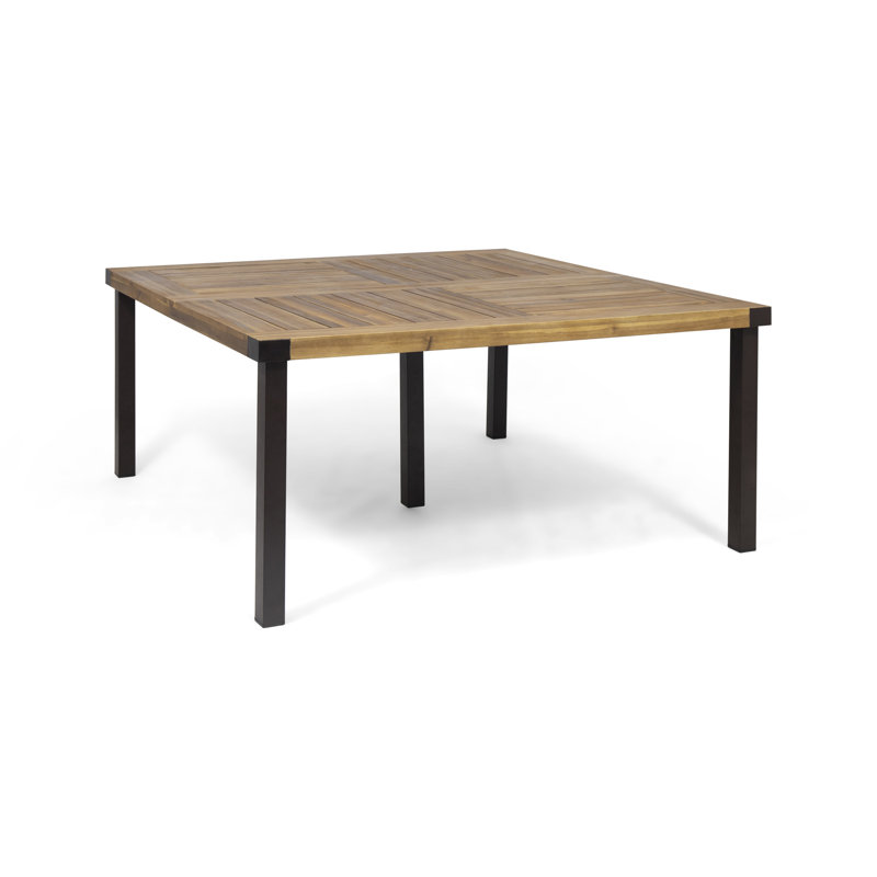 Table de salle à manger d'extérieur / intérieure en bois d'acacia et en métal avec plateau à lattes de 64 po Lankershim