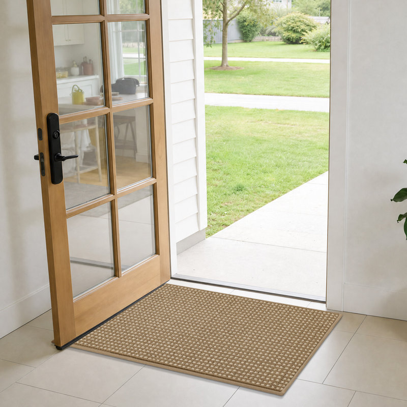 Tapis de porte d'intérieur lavable à carreaux avec envers antidérapant en TPR, Beige, 32*20