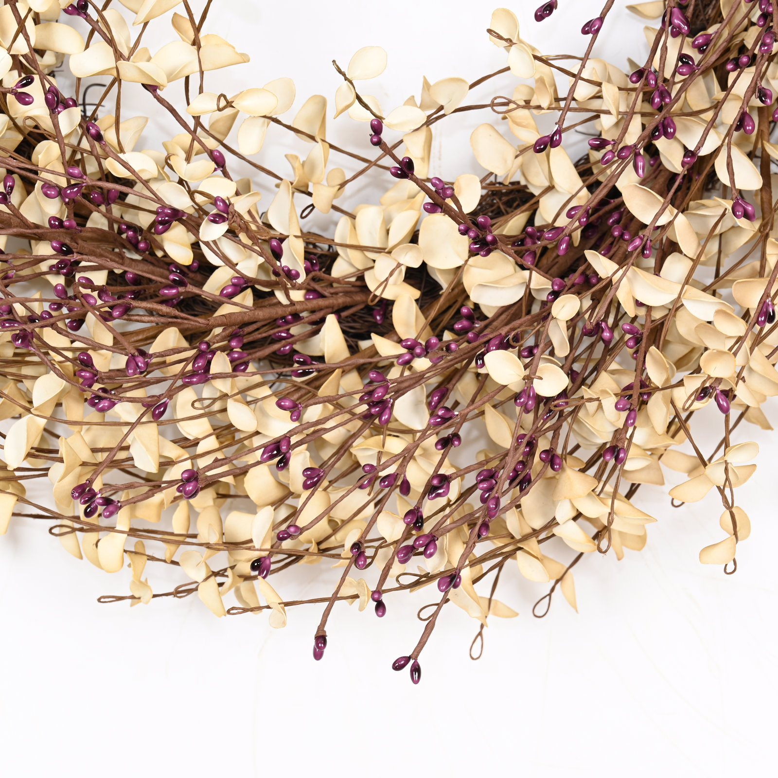 24" Grass, Berry, Twig Thanksgiving Wreath, Purple