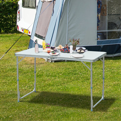 Table de camping pliante réglable en hauteur, table portable légère avec poignée de transport, table de camping pliante pour l'extérieur