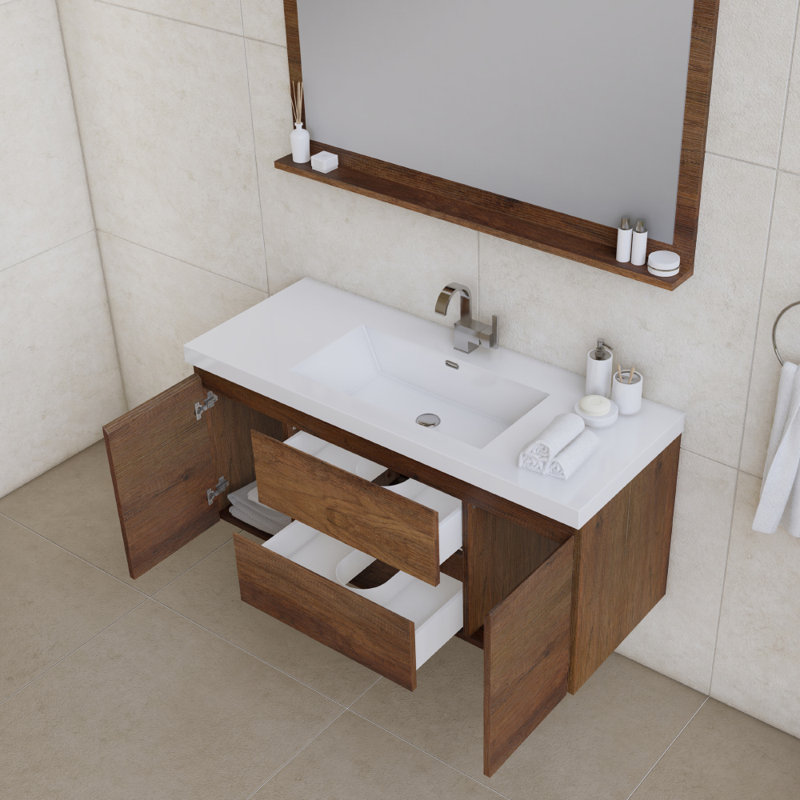 Arjina 48'' Single Bathroom Vanity with Solid Surface Top, Rosewood