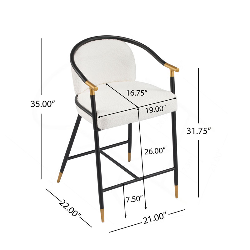 Tabouret de comptoir rembourré avec structure en métal (ensemble de 2), Beige