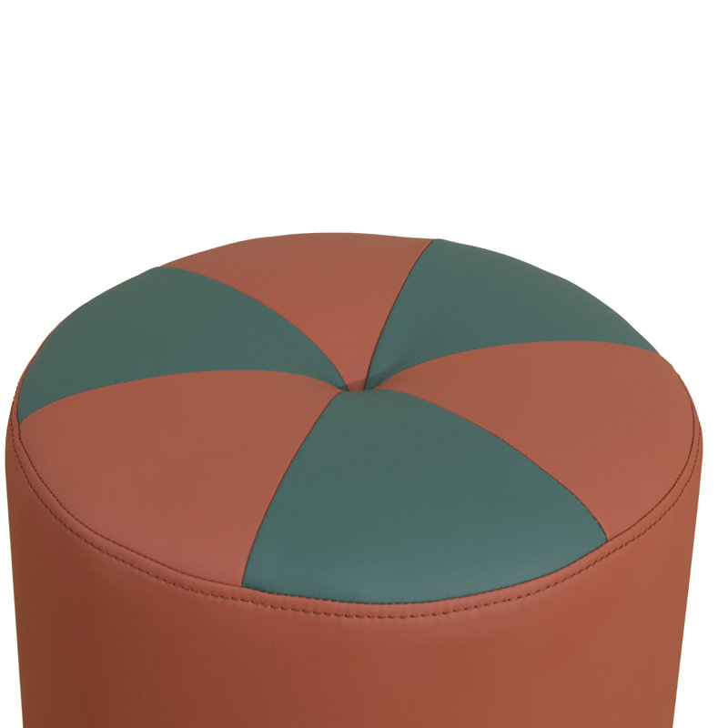 Upholstered Living Room Rounded Ottoman And Stool, Orange/Green Faux Leather