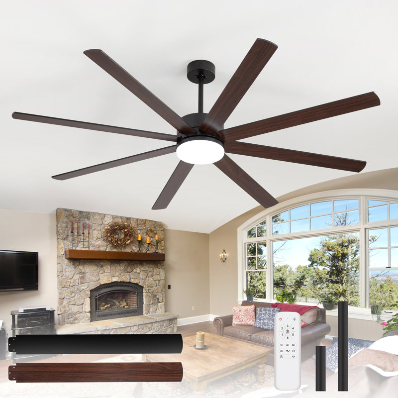  Rhandi 72-Inch Ceiling Fan with LED Lights and Remote Control for Indoor/Covered Outdoor, DC Motor, 8 Blades, 6-Speed, 6''/12'' Downrods
