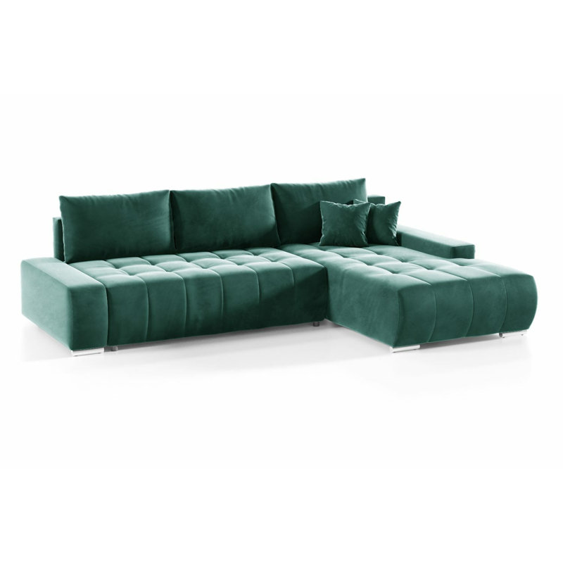Asaan 3 Seater Velvet Sofa & Chaise, Green, Right Hand Facing