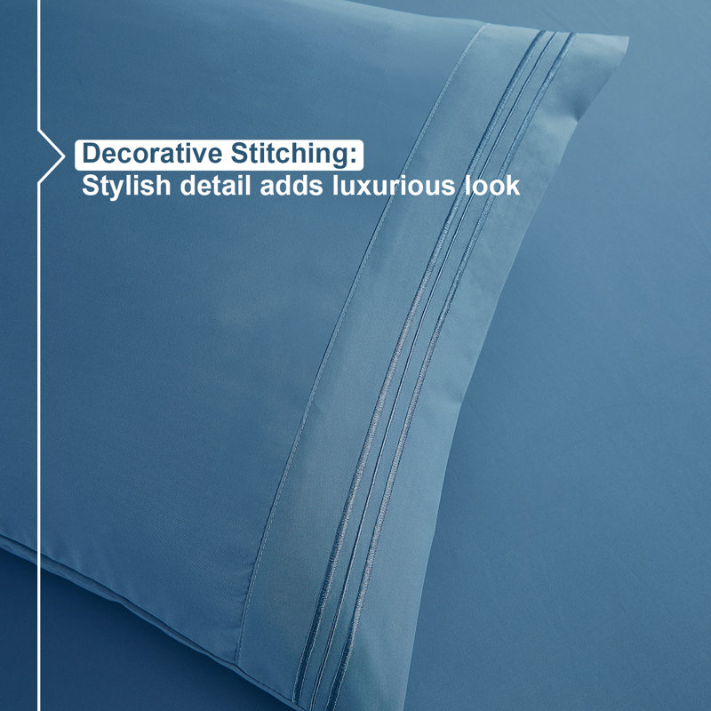  Ensemble de draps double brossé de luxe pour hôtel avec draps et taies d'oreiller très doux, Drap pour lit simple, Bleu ciel