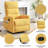 Manual Swivel Rocking Recliner Chair, Yellow Fabric Upholstered for Living Room-1902101381
