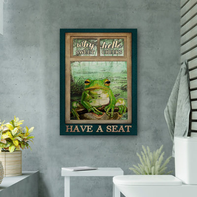Frog - Why Hello Sweet Cheeks Gallery Wrapped Canvas - Bath And Laundry Animal Illustration Decor, Green And Yellow Bathroom Decor