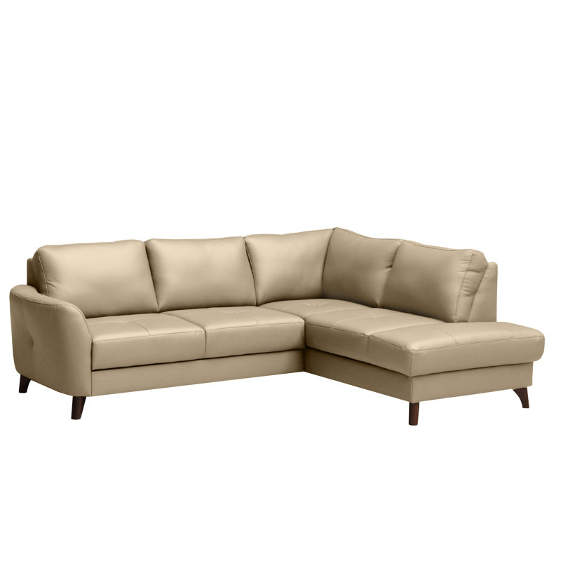 Migues Leather Corner Sofa with Sleeping Function and Storage, Right Hand Facing, Beige