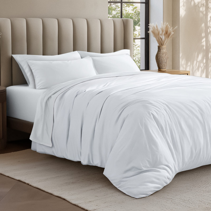 Ensemble de housse de couette - coton - jersey, Blanc, Housse de couette très grand + 2 taies décorativ