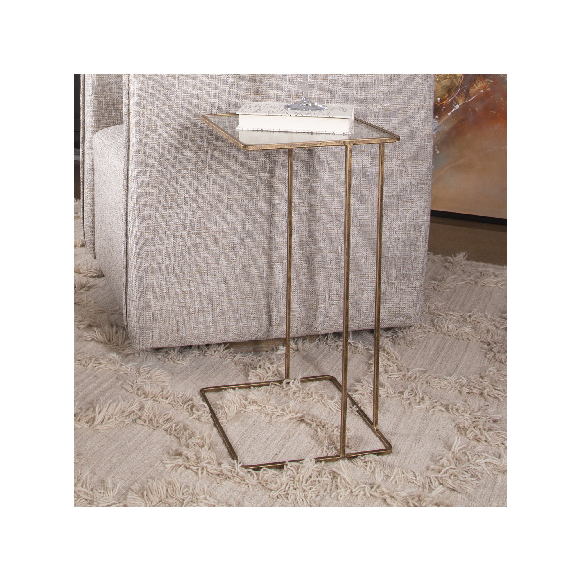 Margos Glass End Table, Antique Gold