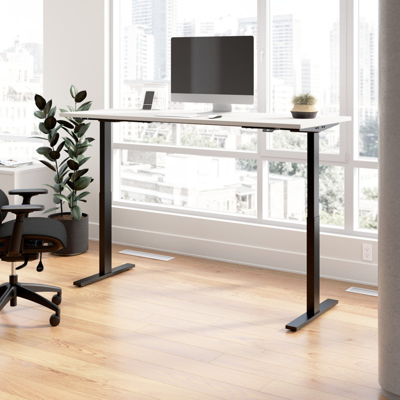 Adjustable Metal Base Standing Desk, 47.68" H x 71.01" W x 29.37" D, White/Black