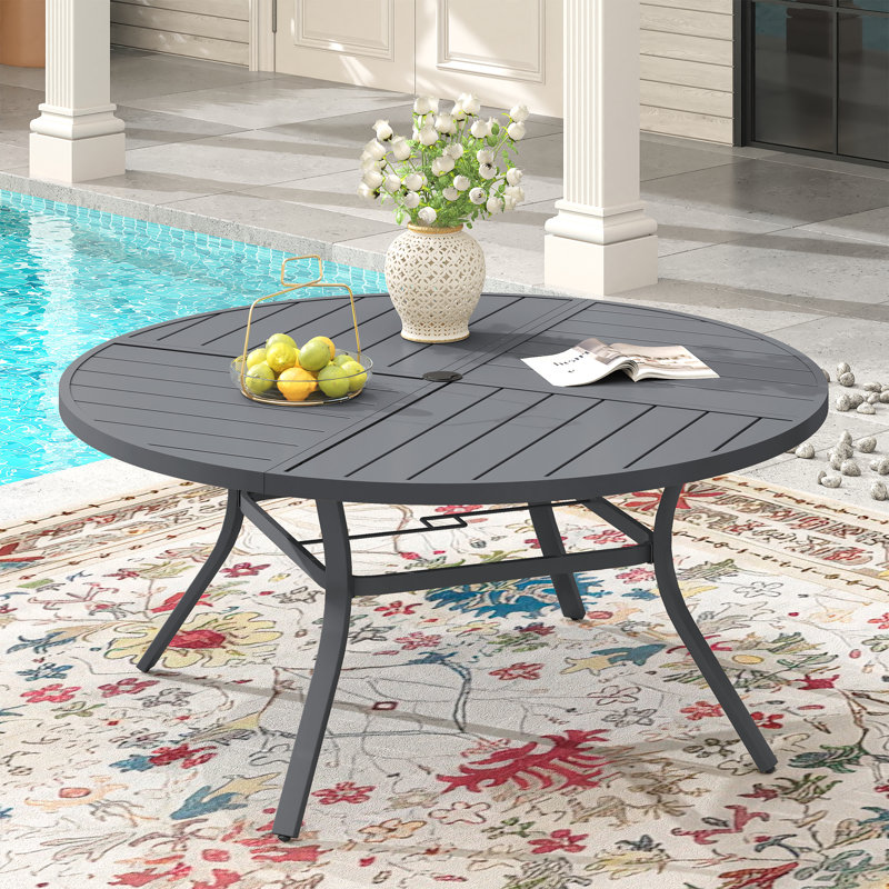 Outdoor Round Patio Dining Table, Gray/Gray, 28.3" H x 50" L x 50" W