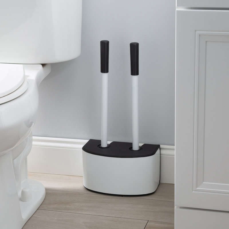 White Steel 2-in-1 Toilet Brush and Plunger Set with Holder