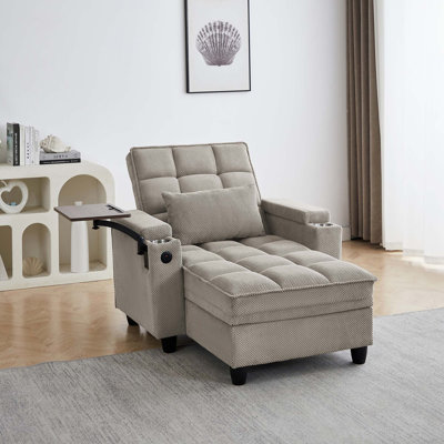 Chaise longue polyvalente avec dossier réglable à 6 positions et charge USB