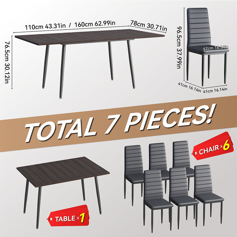 Ensemble de salle à manger rectangulaire L 62,99 po x l 30,71 po Beich, Gris anthracite